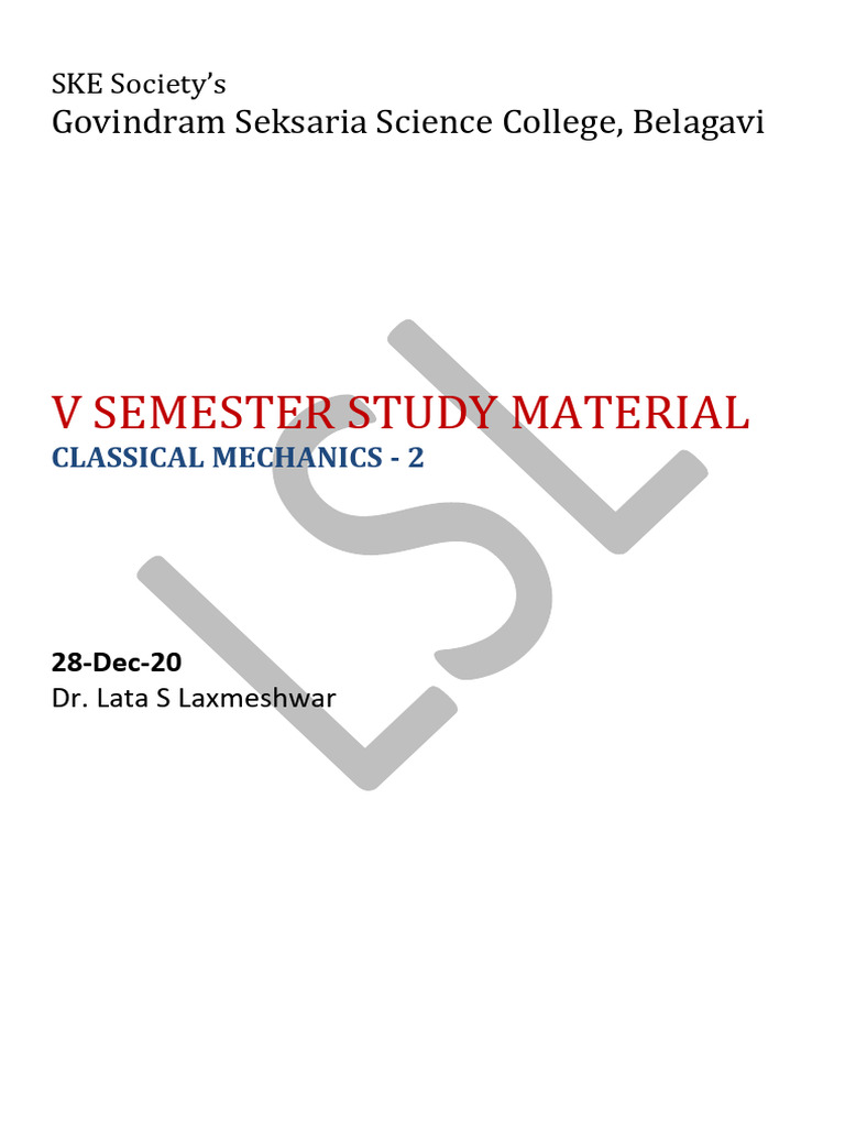 Classical Mechanics Study Material V Semester | PDF | Applied ...