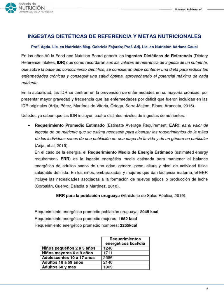 Ingestas Dietéticas de Referencia y Metas | PDF | Dieta | Nutrición