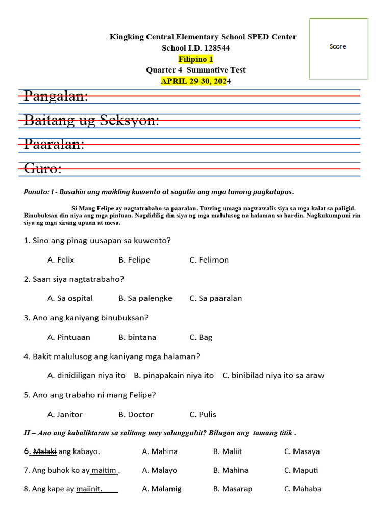 Filipino Summative Test Q4 Pdf