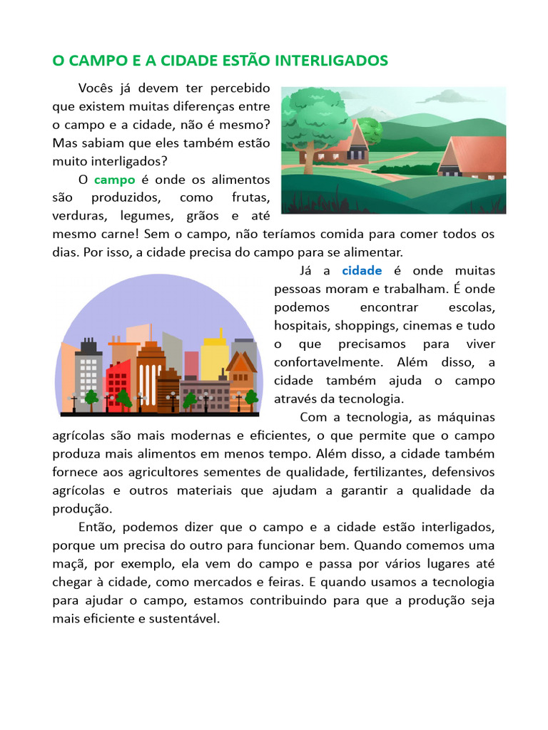 O CAMPO E A CIDADE ESTÃO INTERLIGADOS | PDF