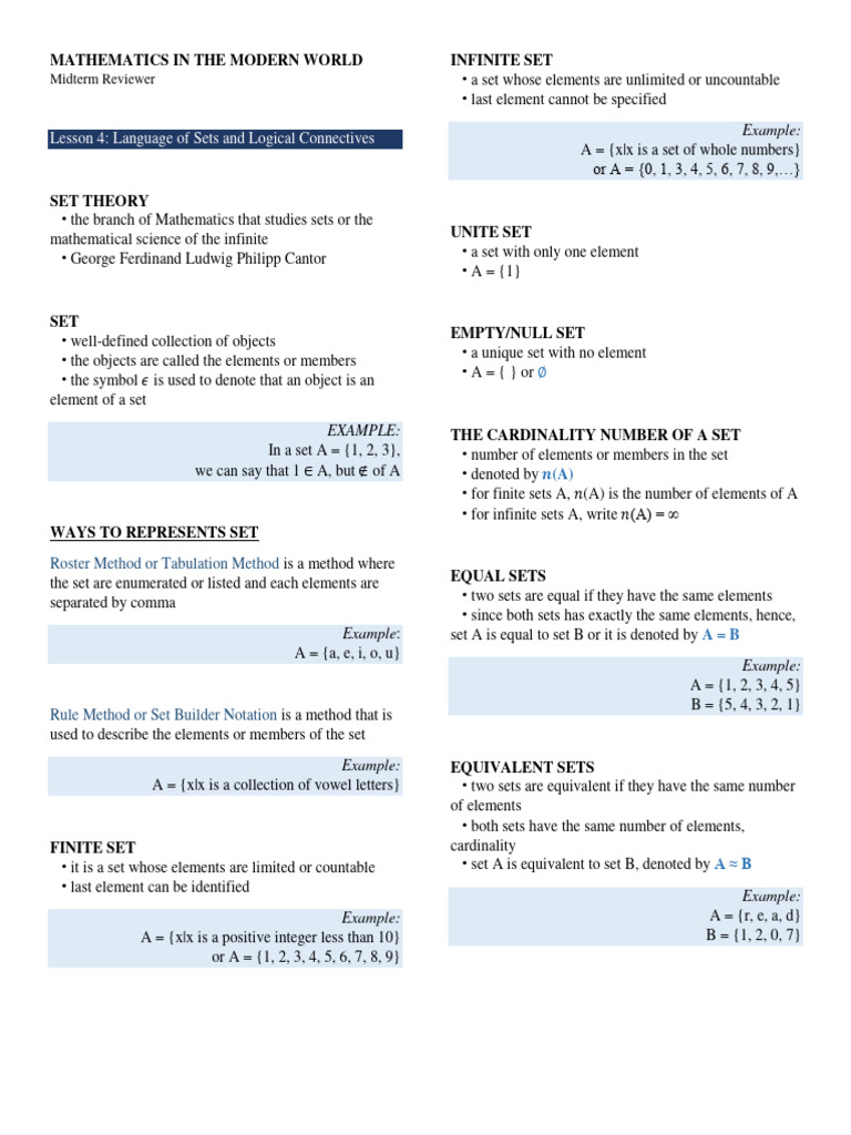 Math Reviewer | PDF | Set (Mathematics) | Level Of Measurement