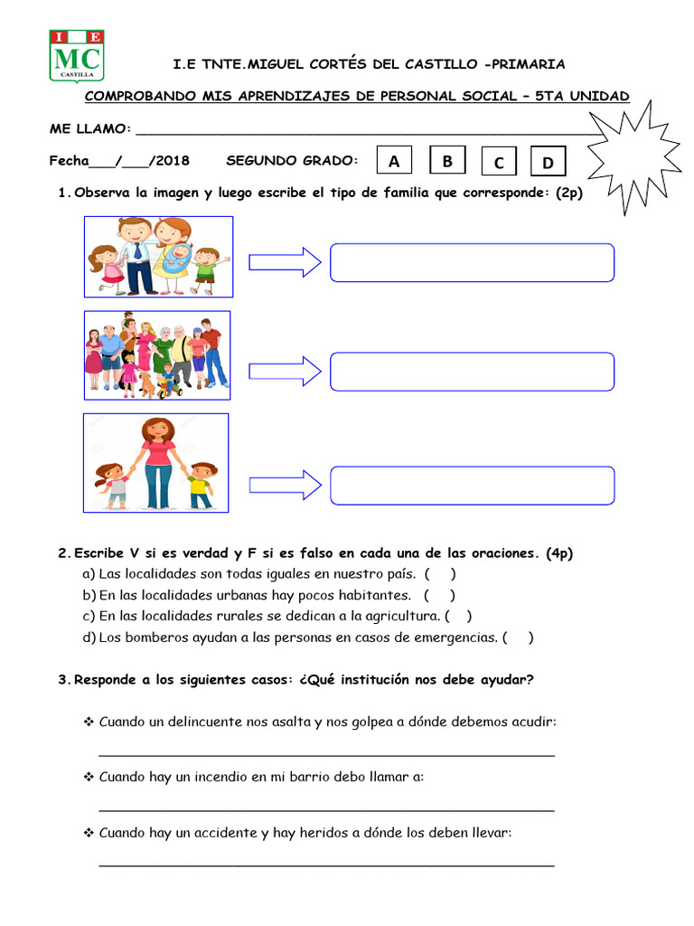 Examen de Personal Social - 2° Grado | PDF