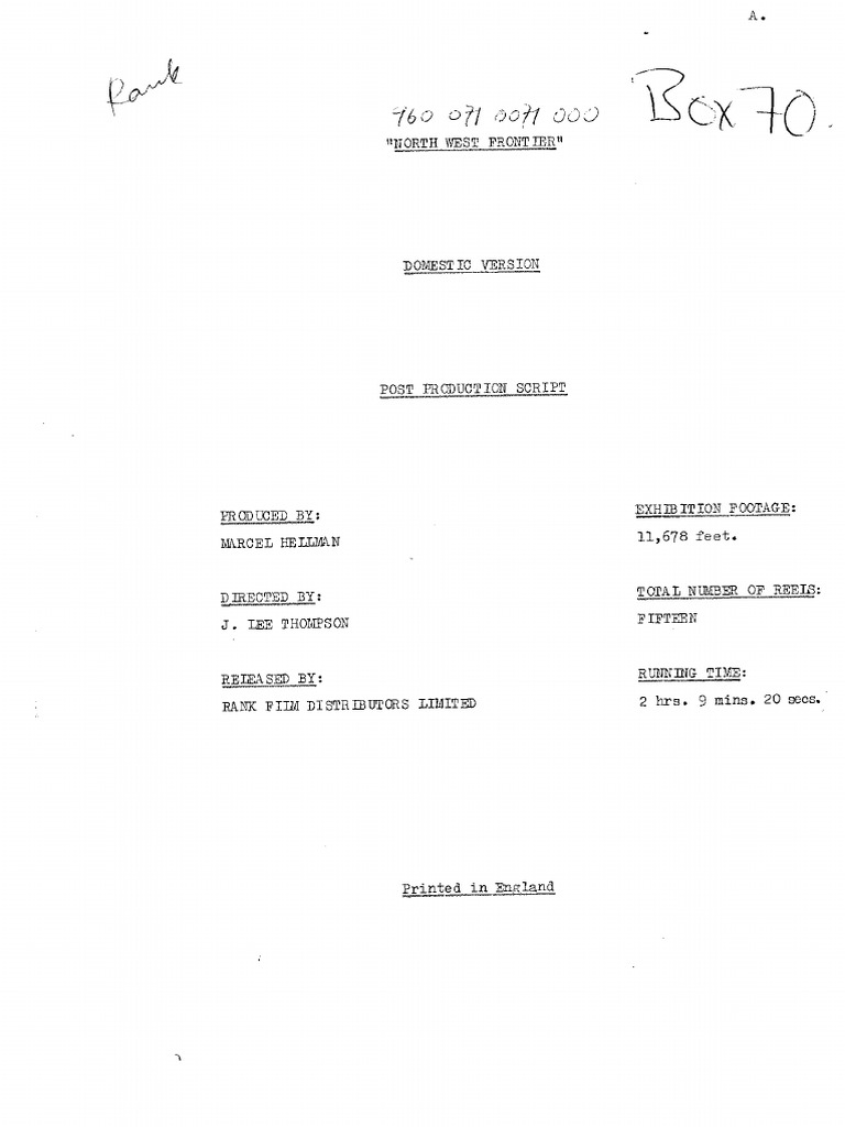 North West Frontier-Script | PDF