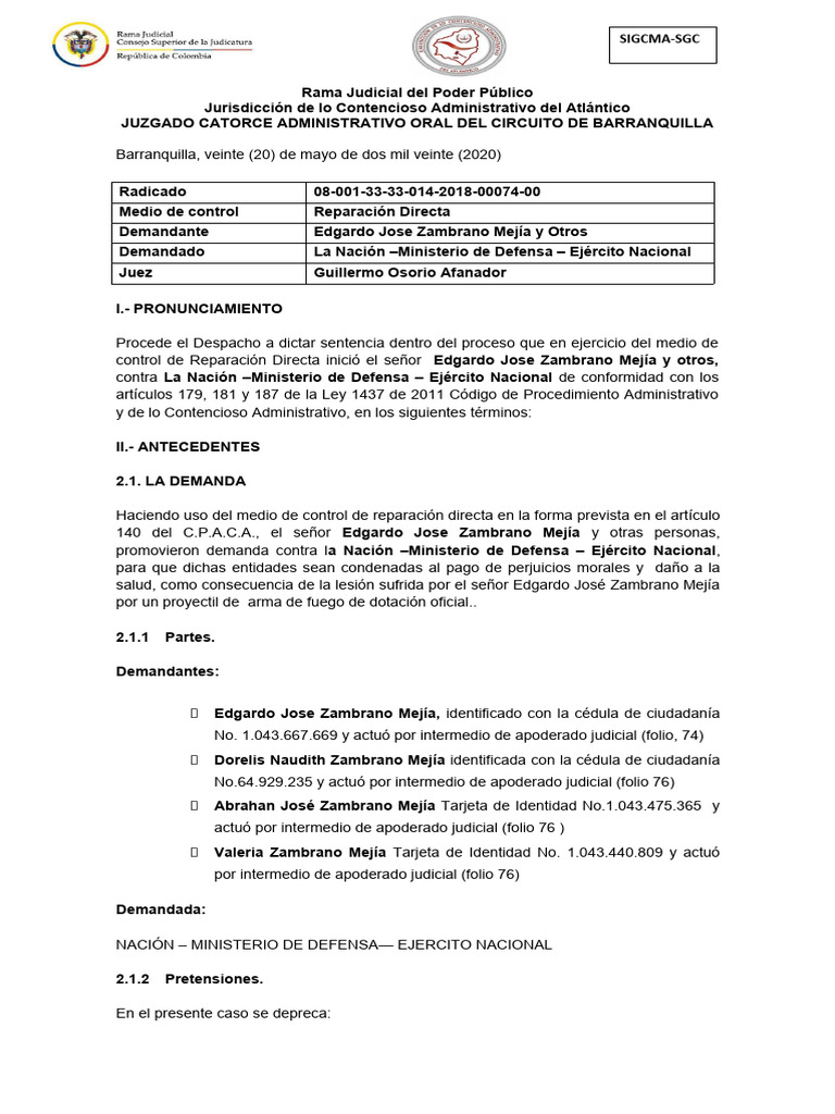 Sentencia por Lesiones en Servicio Militar | PDF | Convenio europeo de ...