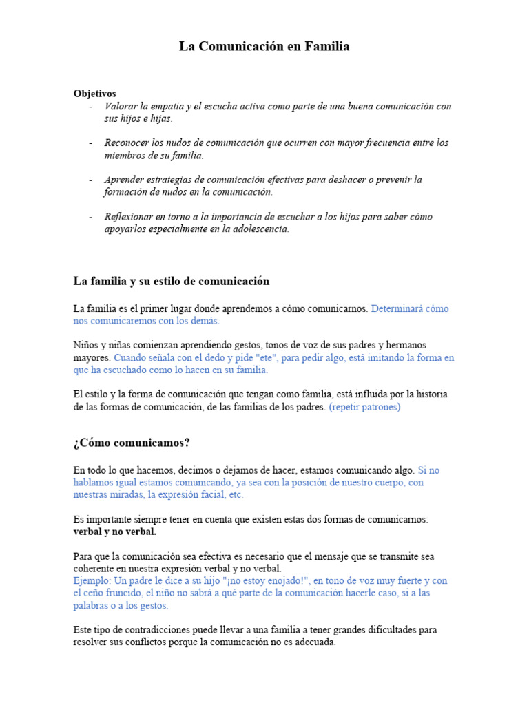 La Comunicacion en La Familia | PDF | Comunicación | Empatía