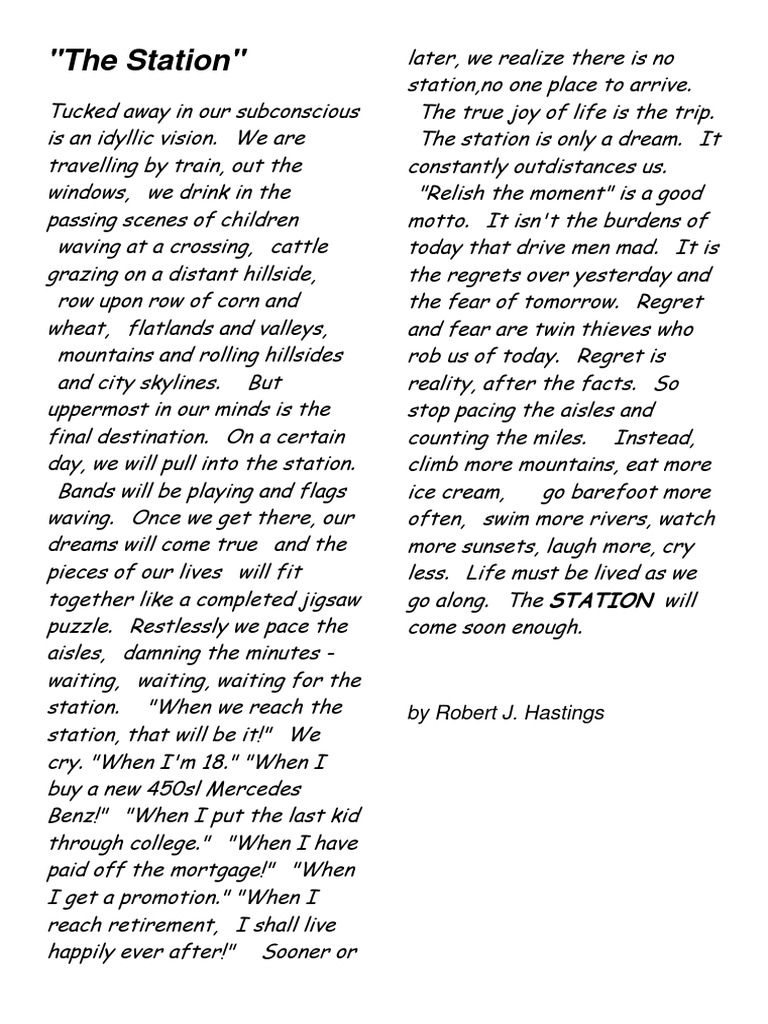The Station by Robert J. Hastings PDF Poetry Young Adult