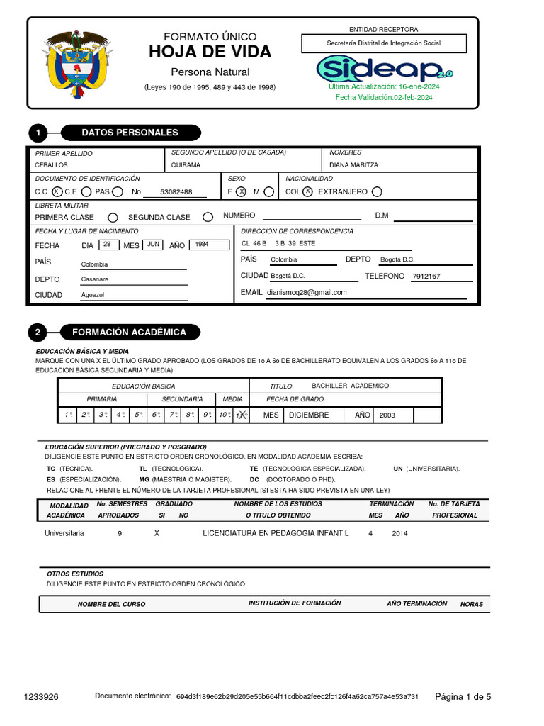 Hoja de vida funcion publica personas naturales sideap descargar