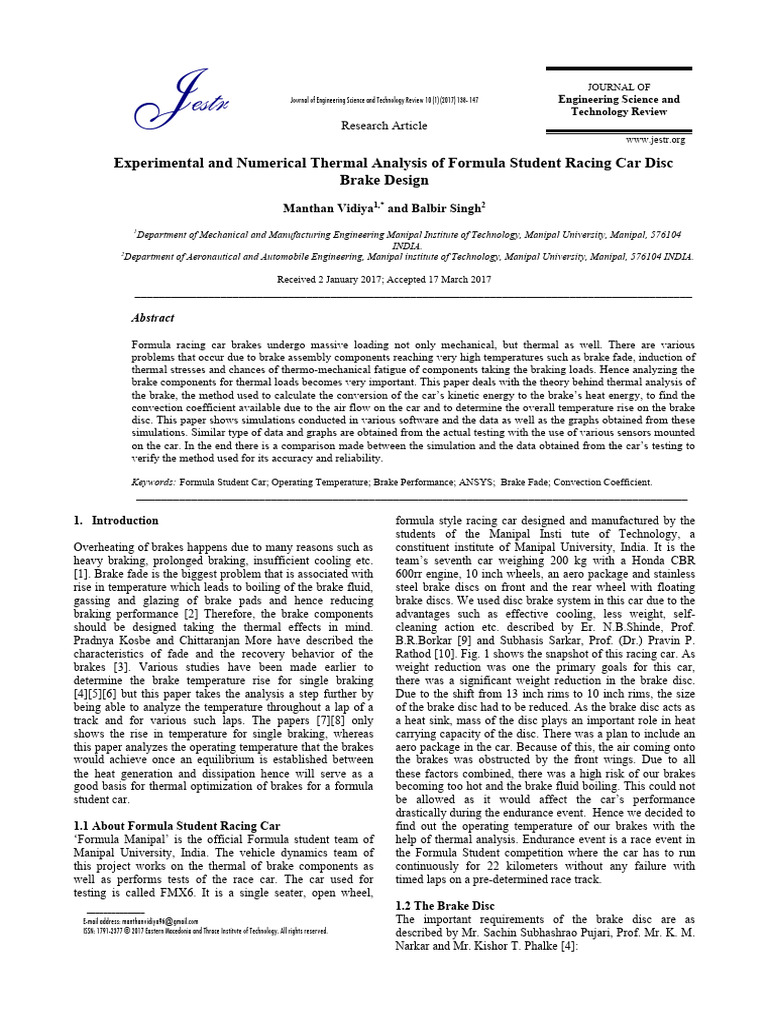 Experimental and Numerical Thermal Analy | PDF | Heat | Brake