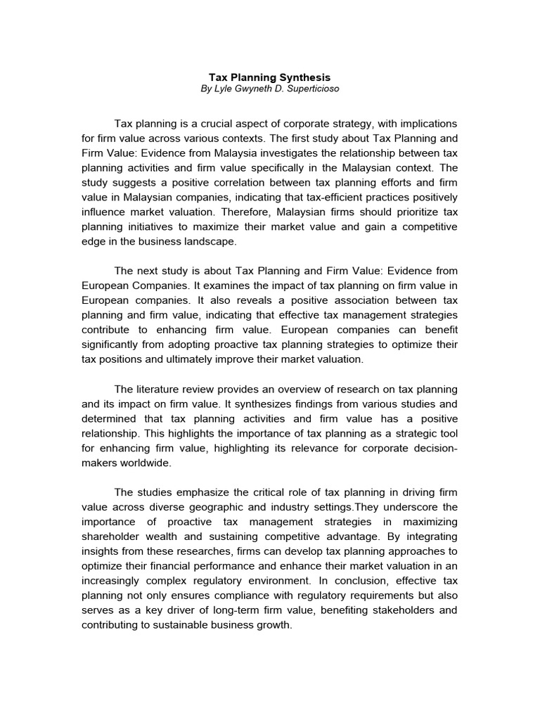 Tax Planning's Impact on Firm Value | PDF