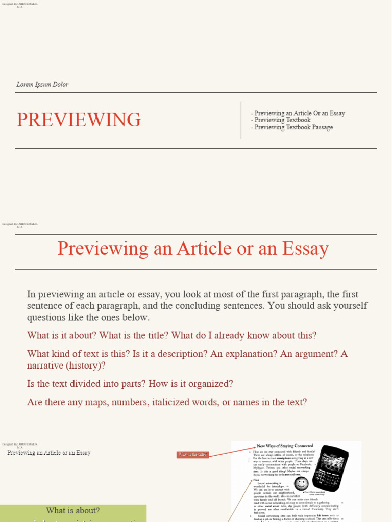 Effective Strategies for Text Previewing | PDF | Essays | Paragraph