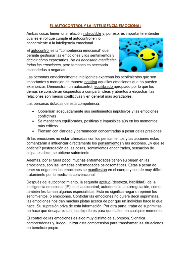 El Autocontrol y La Inteligencia Emocional | PDF | Las emociones ...