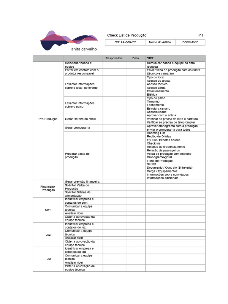 Check List de Produção (Anita Carvalho) | Download grátis PDF ...