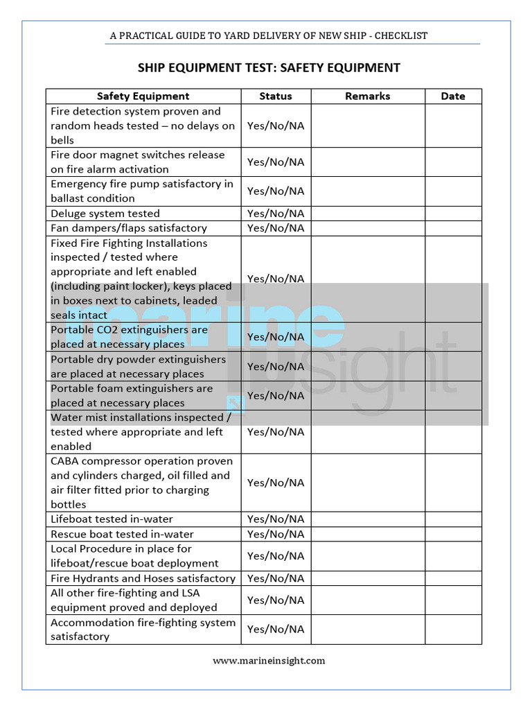 Ship Safety Equipment Checklist Guide | PDF | Firefighting | Equipment