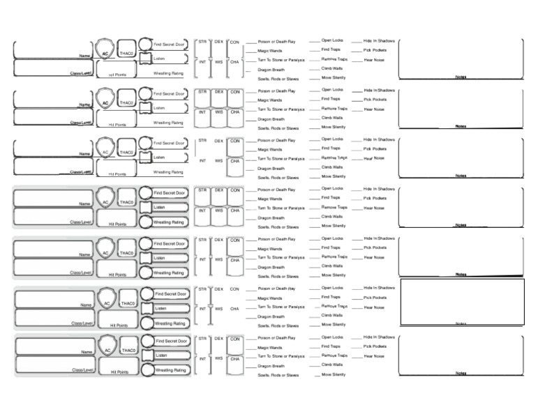 BECMI Party Record Sheet Fillable | PDF