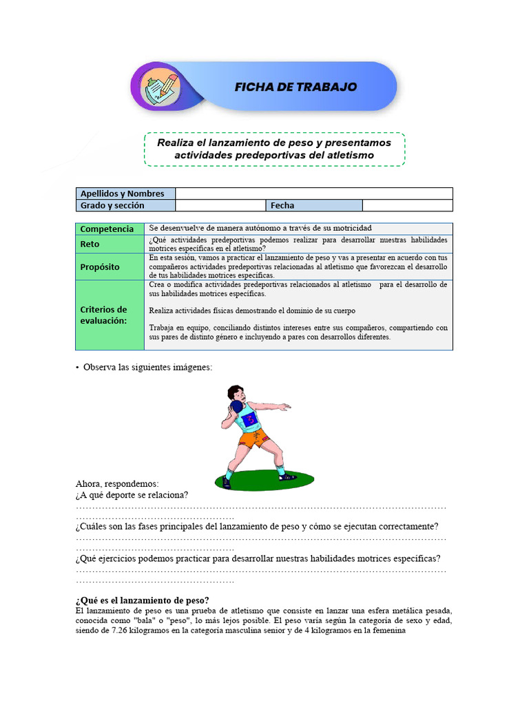 Ficha de Trabajo 3º4º | PDF | Deporte del atletismo