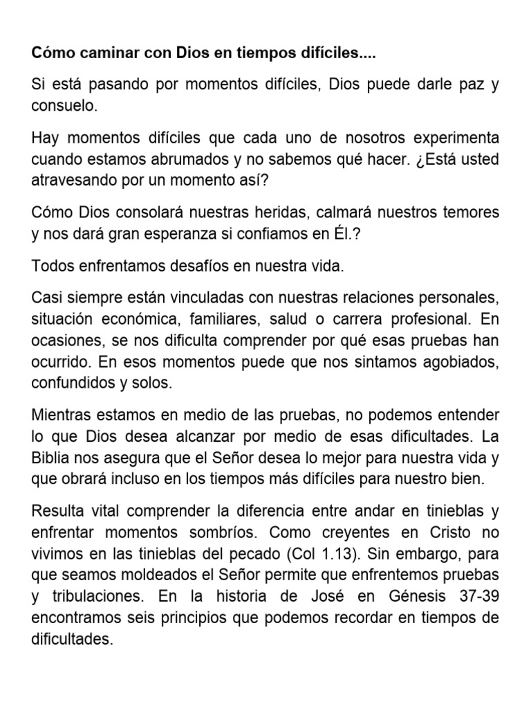Cómo Caminar Con Dios en Tiempos Difíciles | PDF | Dios