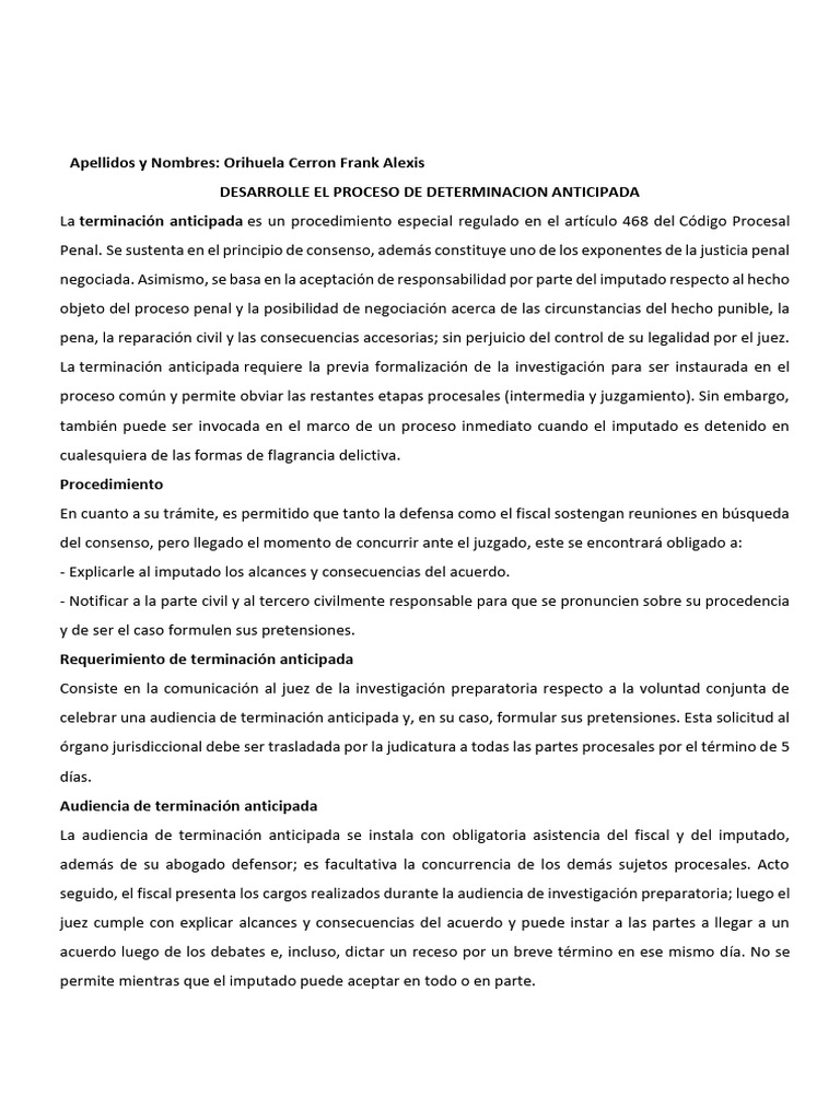 Desarrolle El Proceso de Terminación Anticipada | PDF | Fiscal | Castigos