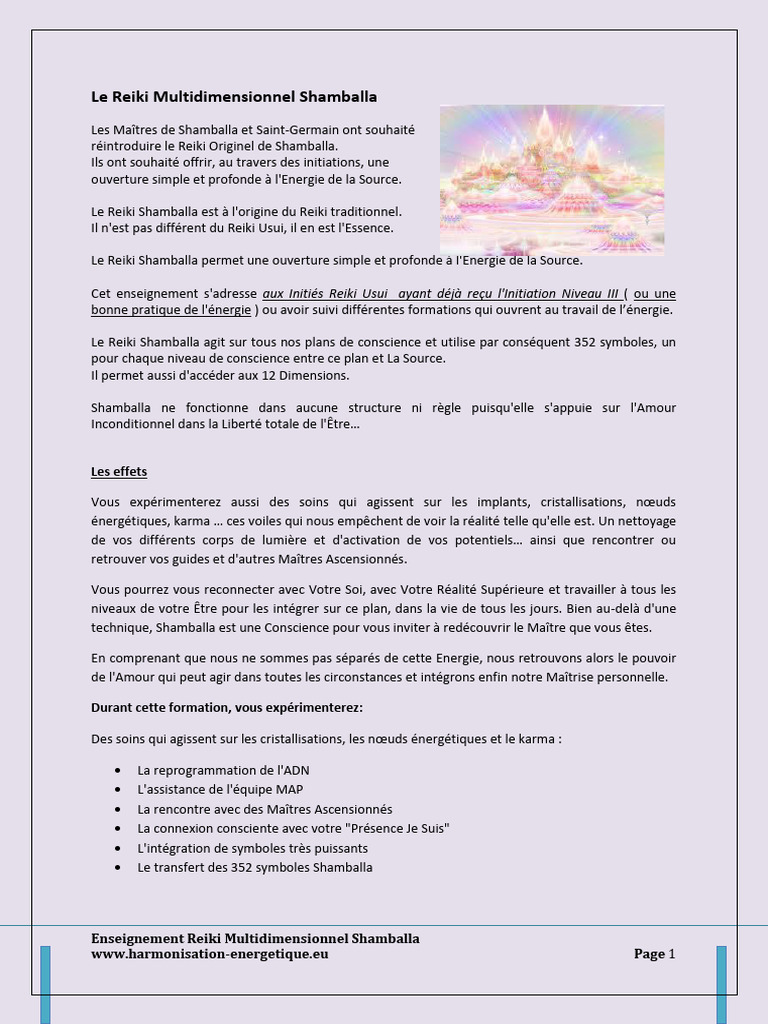 Formation en Reiki Shamballa Multidimensionnel | PDF | Reiki