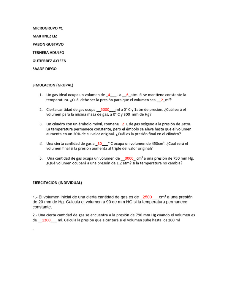 Ejercicios de Gas Ideal y Presión | PDF | Gases | Volumen