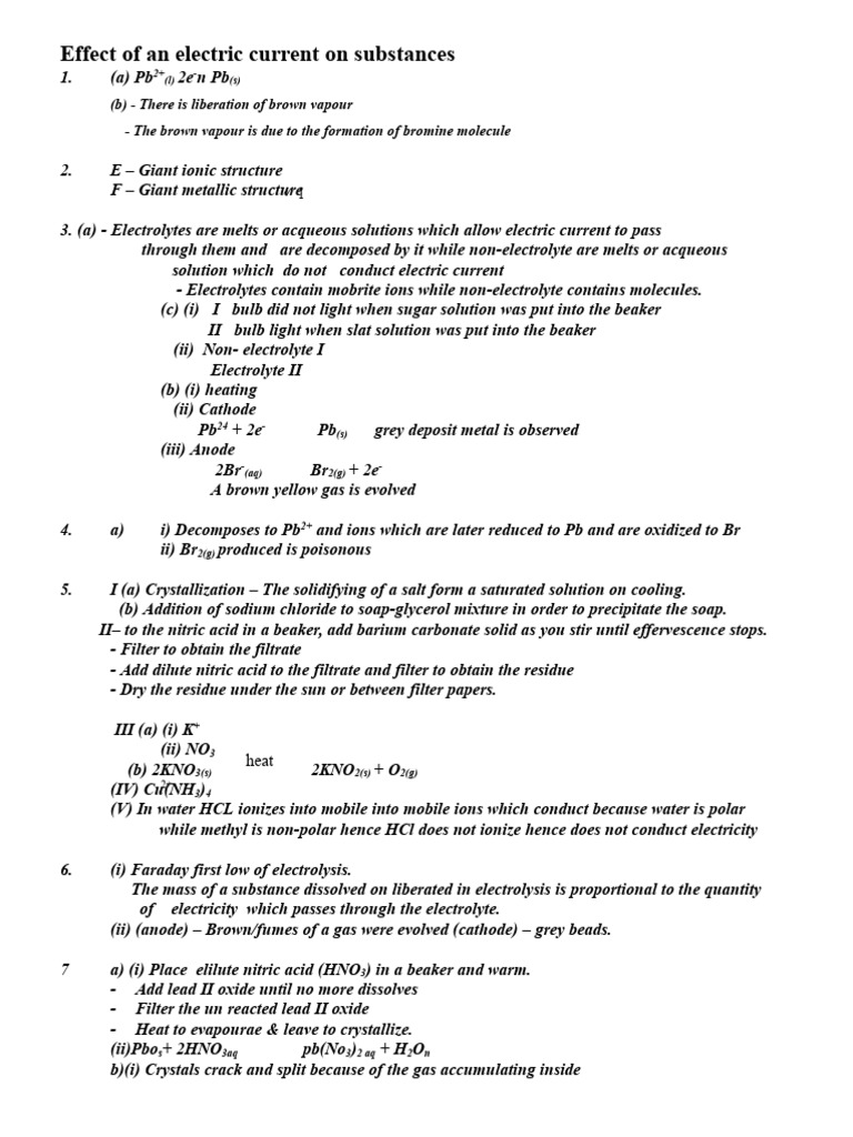 Effects of Electric Current on Substances | PDF | Electrolyte | Lead