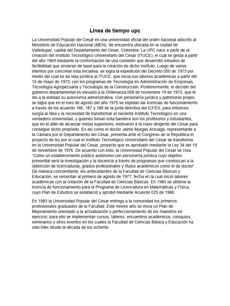 Historia de la Universidad Popular del Cesar | PDF | Política ...