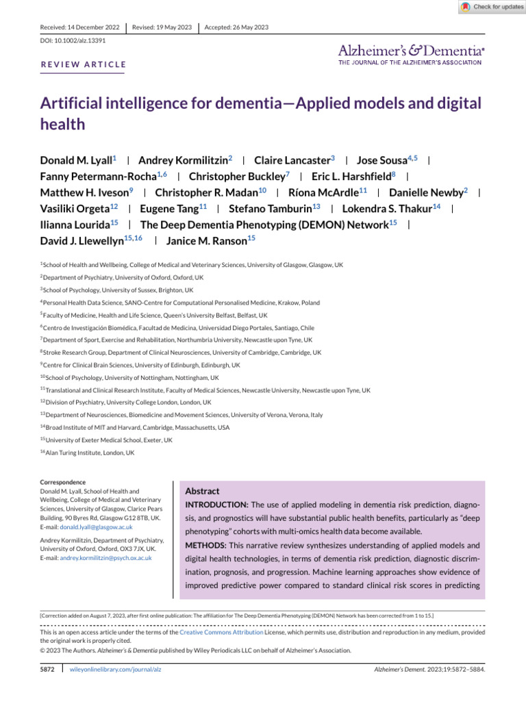 AI Models for Dementia Risk Prediction | PDF | Machine Learning | Dementia