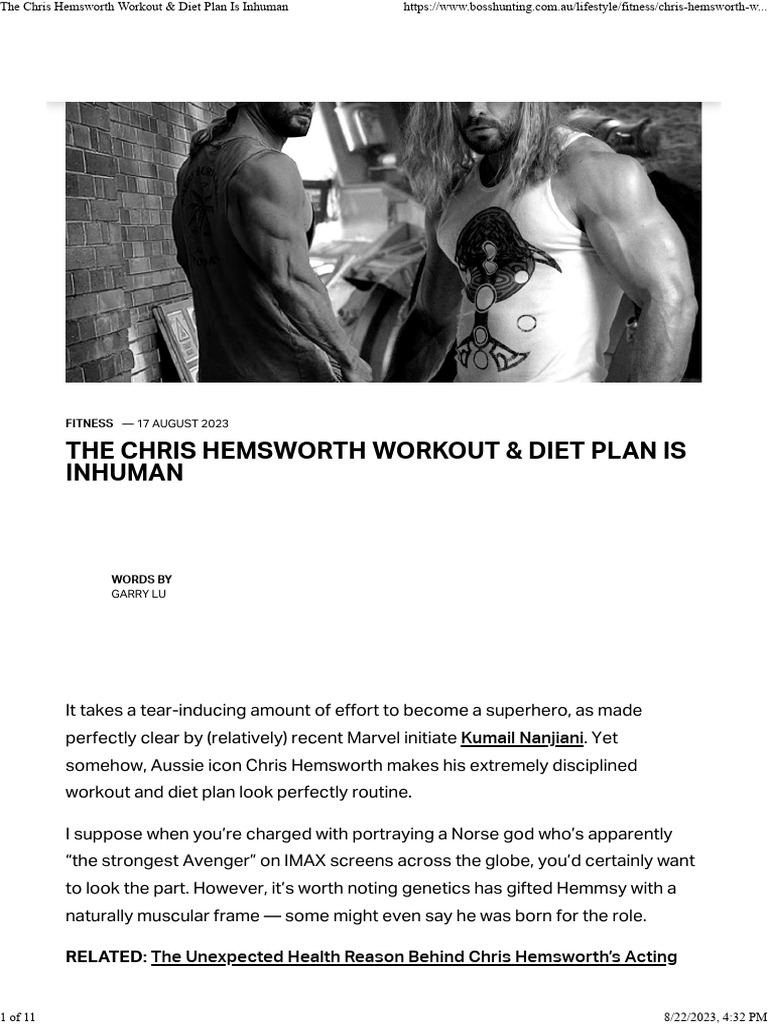 The Chris Hemsworth Workout & Diet Plan Is Inhuman | PDF | Salad ...