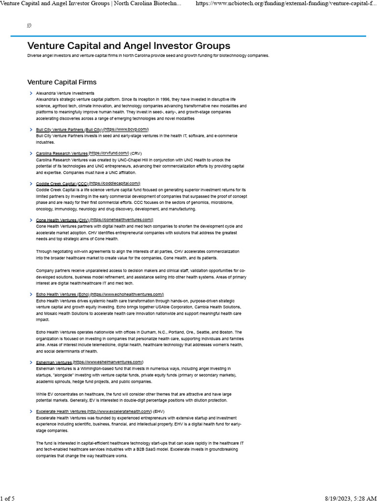 NC Venture Capital for Biotech Startups | PDF | Venture Capital ...