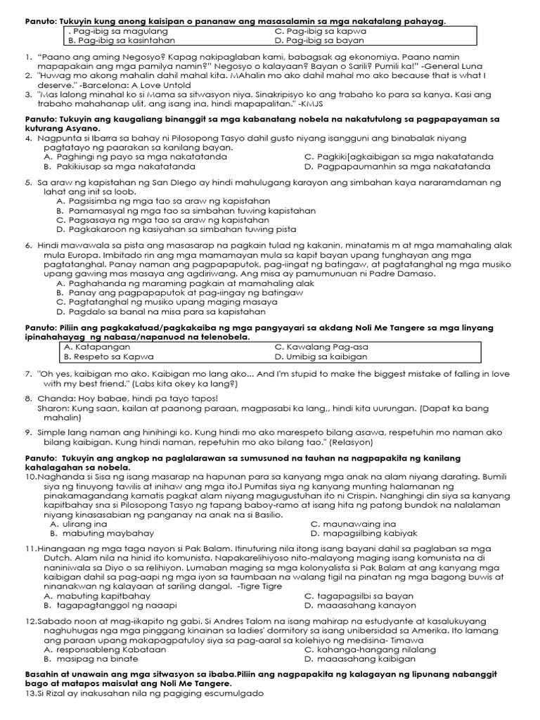 Achievement Test Fil 9 | PDF