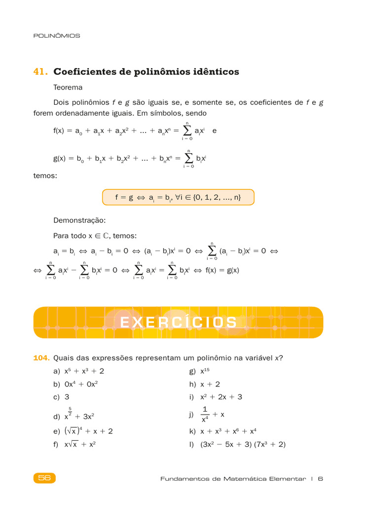Lista de Exercícios Polinômios FME | PDF | Divisão (Matemática) | Álgebra