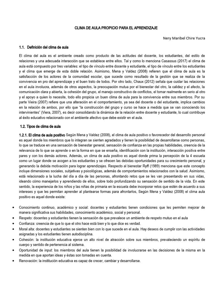 Clima de Aula y Aprendizaje Efectivo | PDF | Salón de clases | Las ...