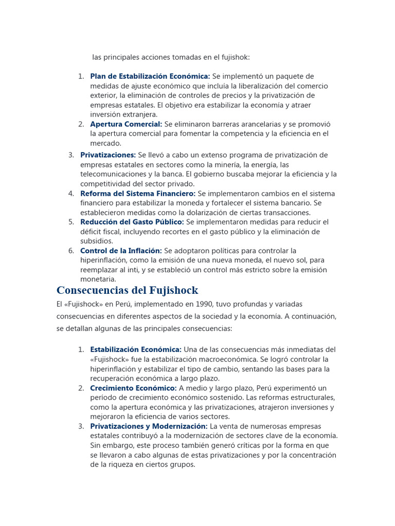 Las Principales Acciones Tomadas En El Fujishok Pdf Empresa De