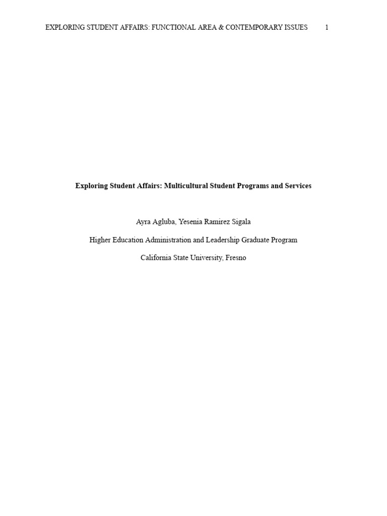 Exploring student affairs functional area contemporary issue paper 1 1