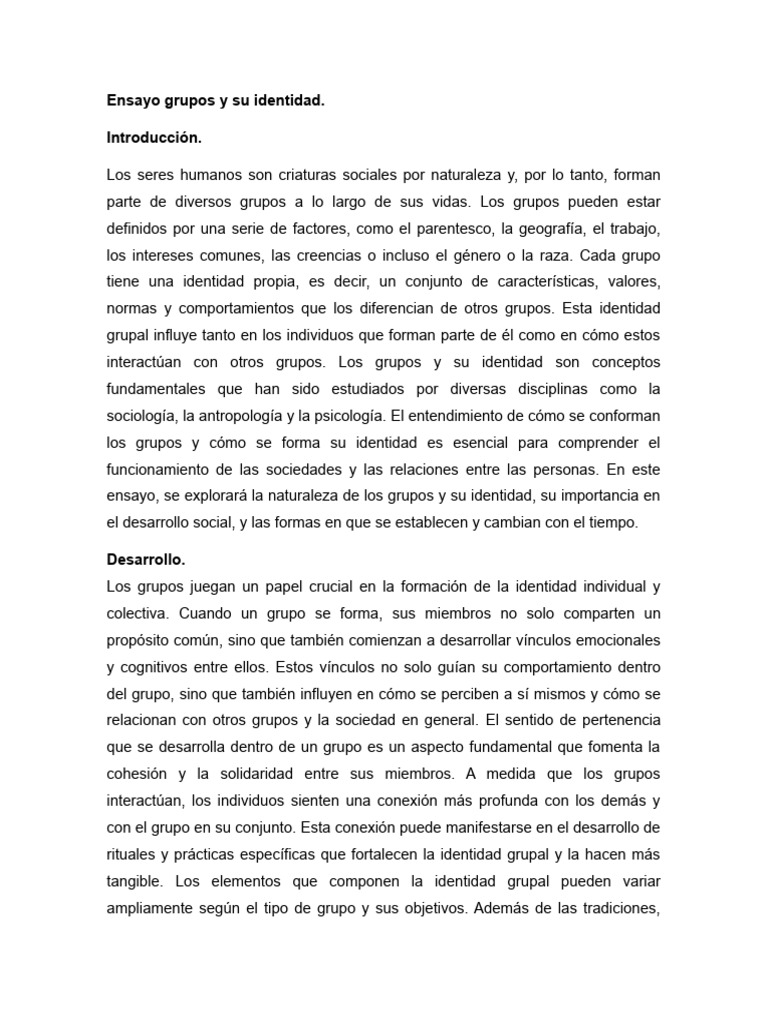 Ensayo Grupos y Su Identidad | PDF | Grupo social | Conceptos psicologicos