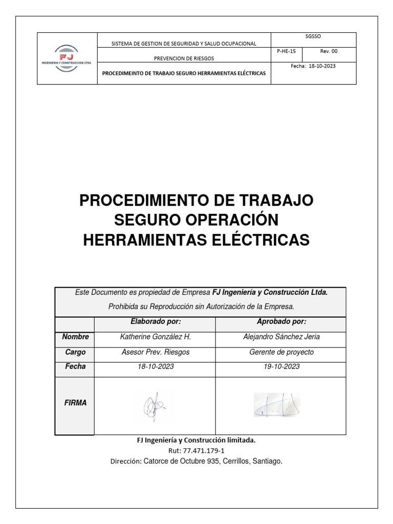 Procedimiento Seguro para Herramientas Eléctricas | PDF | Perforación ...