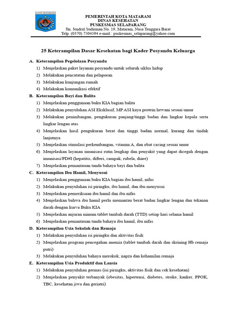 25 Keterampilan Dasar Kesehatan Bagi Kader Posyandu Keluarga Pdf