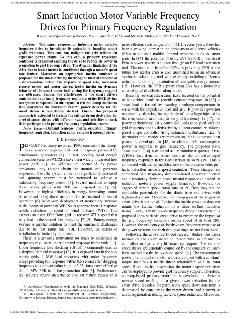 Smart Induction Motor Drives for Frequency Regulation | PDF | Electric ...