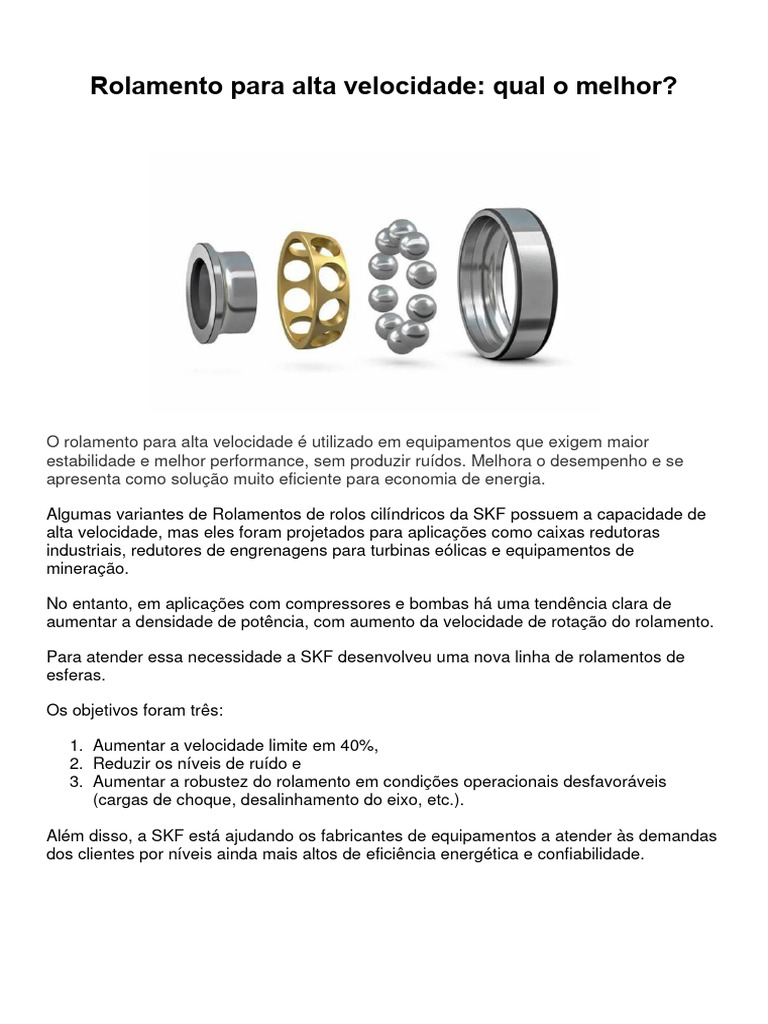 Rolamentos de Alta Velocidade: Inovações SKF | PDF | Tecnologia e ...