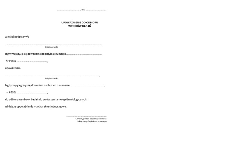 Pełnomocnictwo Do Odbioru Węgla Bez Akcyzy Upoważnienie Do Odbioru Wyników 2 | PDF