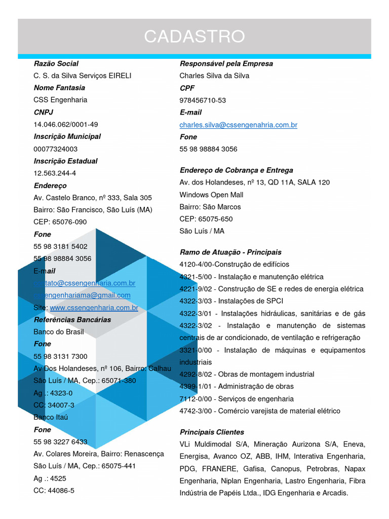 Cadastro da CSS Engenharia em São Luís | PDF | Engenharia | Ciências ...