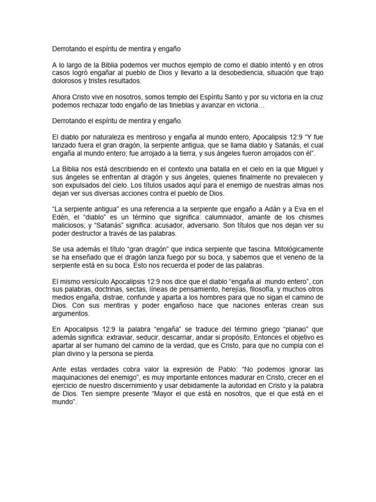 Derrotando el espíritu de engaño | PDF | Satán | Cristo (título)