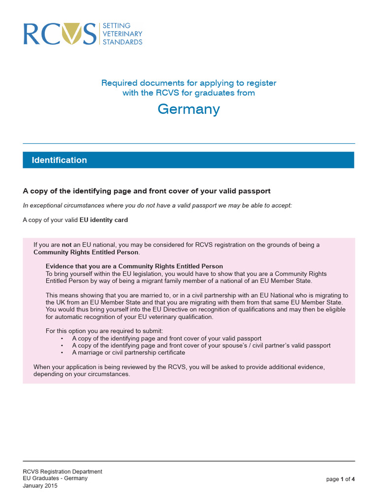 RCVS Registration Guide for German Graduates | PDF | Identity Document ...