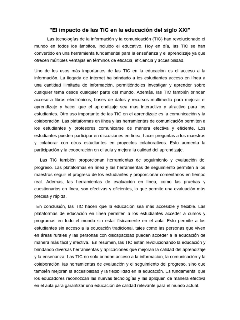 El Impacto de Las TIC en La Educación Del Siglo XXI | PDF | Tecnología ...