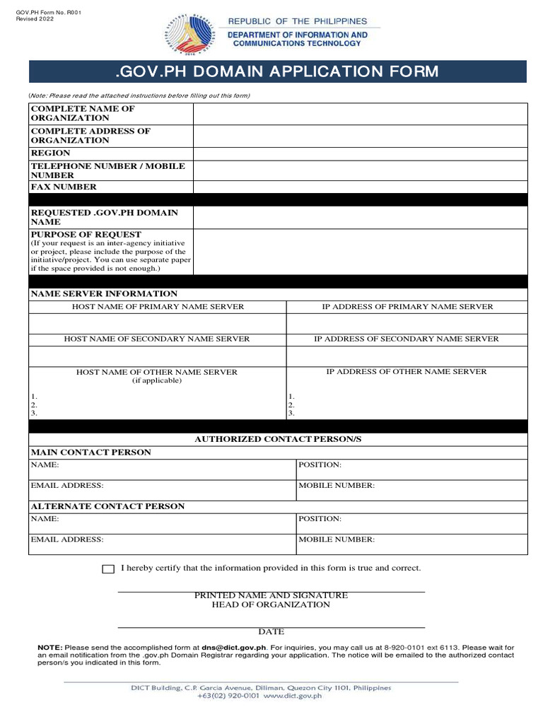.GOV.PH Domain Application Form | PDF | Domain Name | Internet Protocols
