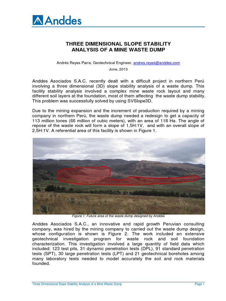Three Dimensional Slope Stability Analysis of A Mine Waste Dump ...
