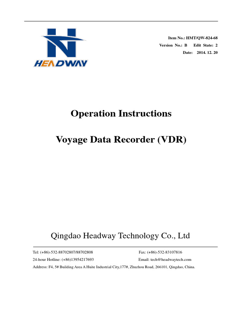 Headway VDR Operation Manual | PDF | Power Supply | Booting