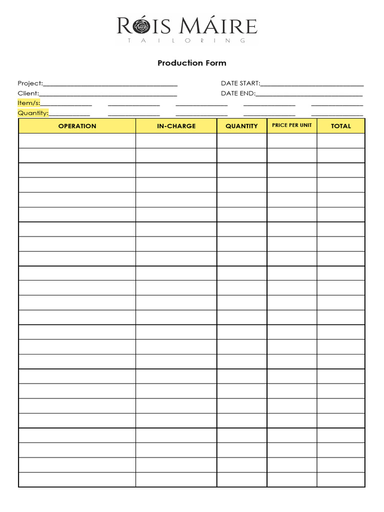 Production Form Template for Projects | PDF