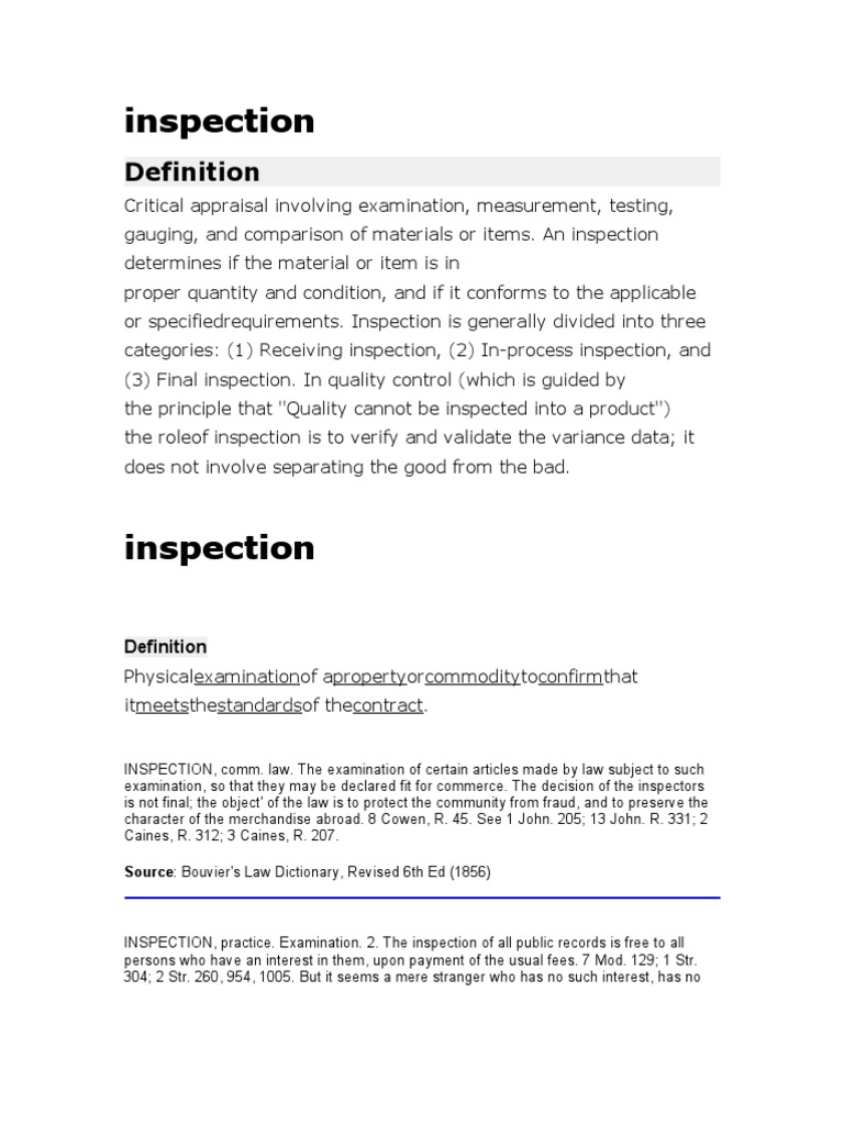 Inspection: Source: Bouvier's Law Dictionary, Revised 6th Ed (1856 ...