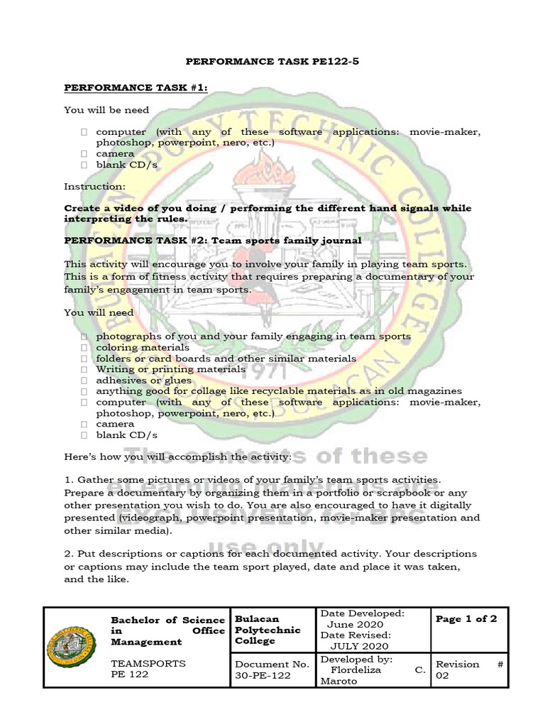 Assessment 5 Pe 122 Performance Task Pdf Scrapbooking Microsoft