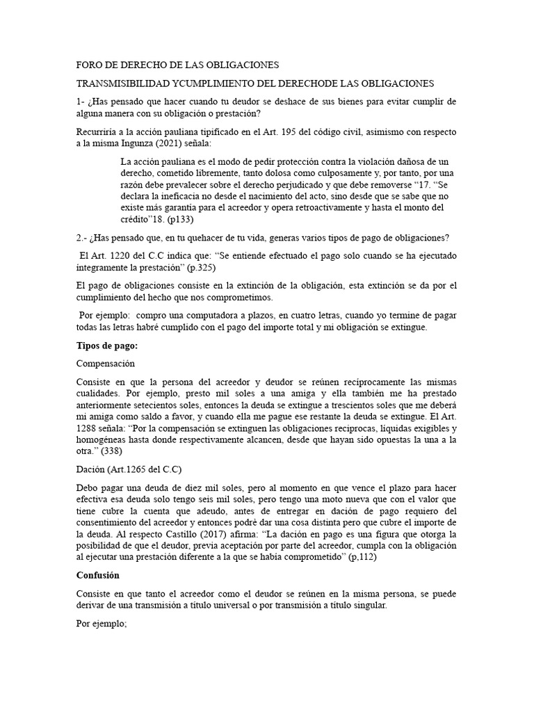 Transmisibilidad y Cumplimiento de Obligaciones | PDF | Pagos | Derecho ...
